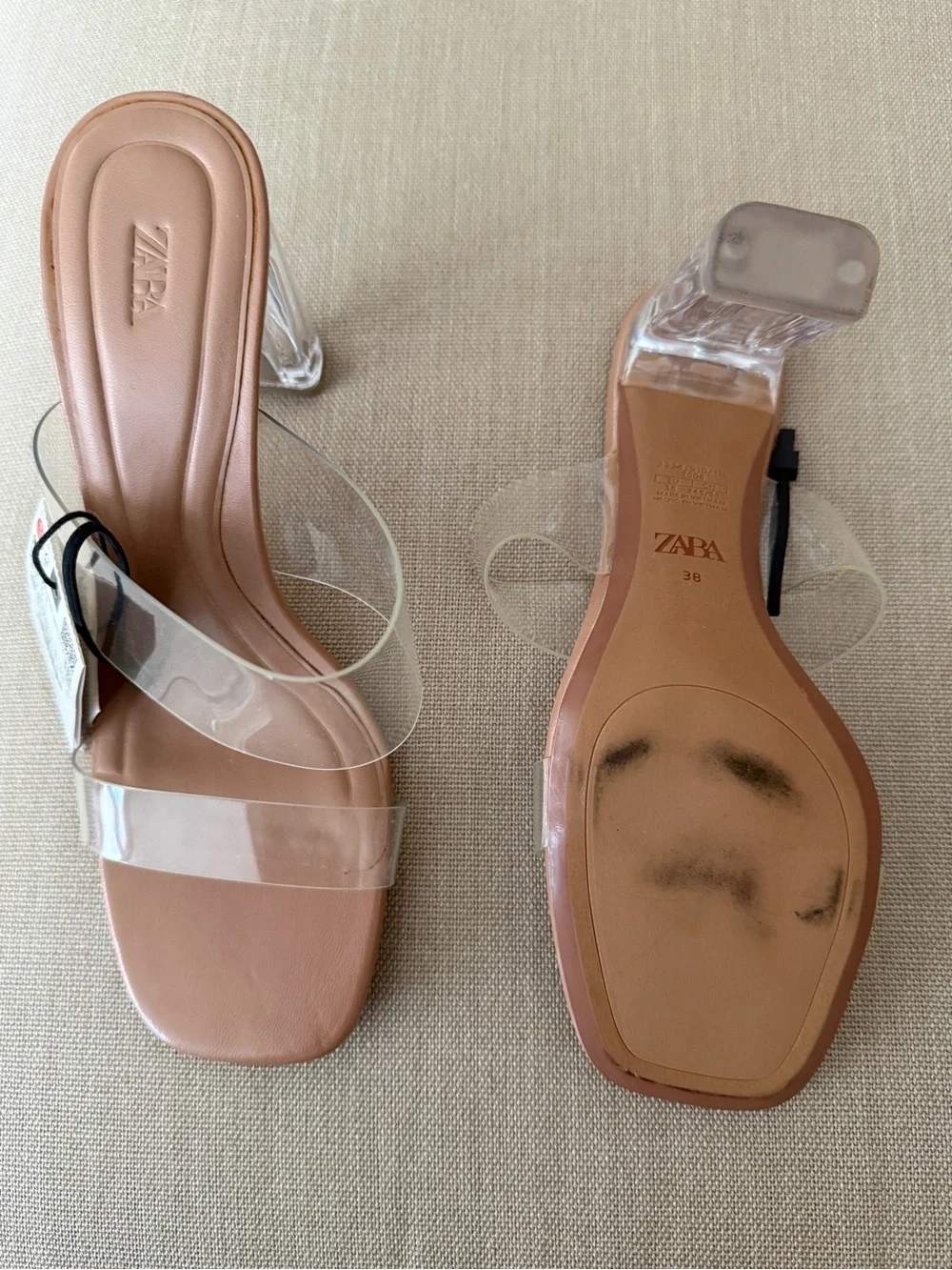 NWT ZARA Nude Clear-Strap Block Heels